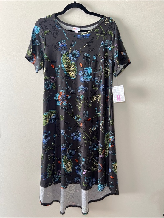 LuLaRoe Dresses & Skirts - LuLaRoe Carly Black Floral Midi Dress with Blue, Green & Orange Accents